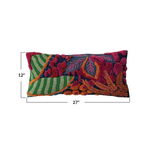 Hello Honey® 27" x 12" Botanical Embroidered & Tufted Fabric Lumbar Pillow